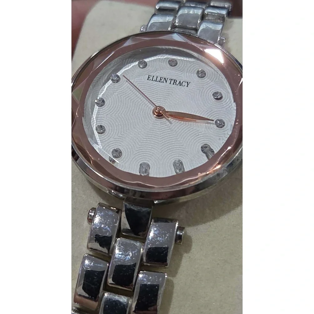 Ellen Tracy Women's Silver Tone Rose Gold Accent Watch‎ ET5312SL Sparkle Accents